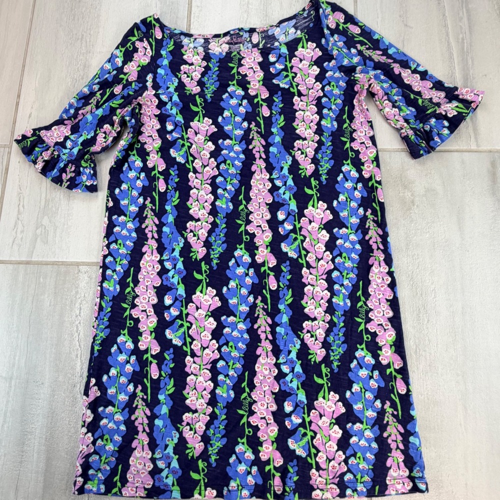 Lilly Pulitzer Tabbie Tunic Dress Blue Peri Foxglove Floral Size Medium